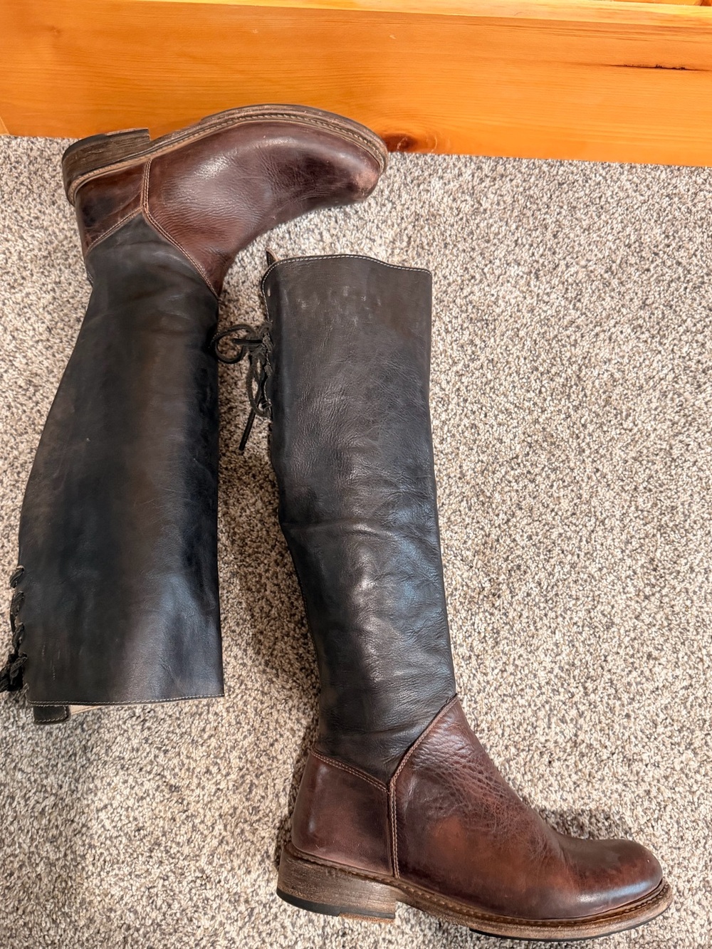 Bed Stu Two-Tone Tall Leather Riding Boots - Brown and Black